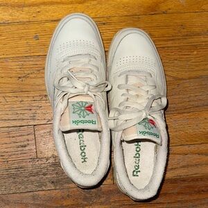 Reebok White Leather Low-Top Sneakers with Green & Red Logo